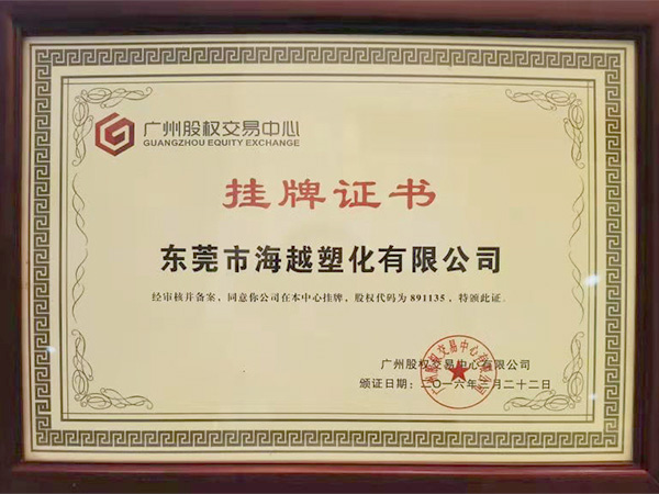 挂牌证书