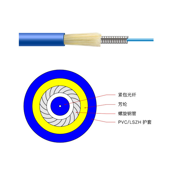 GJSFJV室内单芯铠装光缆，单模单管单芯螺旋铠装光缆